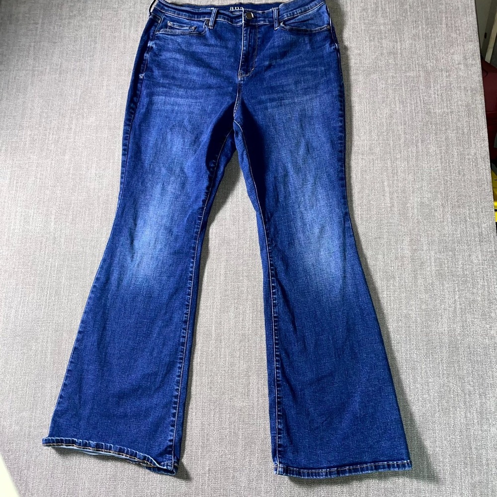 a.n.a A New Approach Flare Jeans Womens 16 Blue Denim Stretch High Rise Whiskers